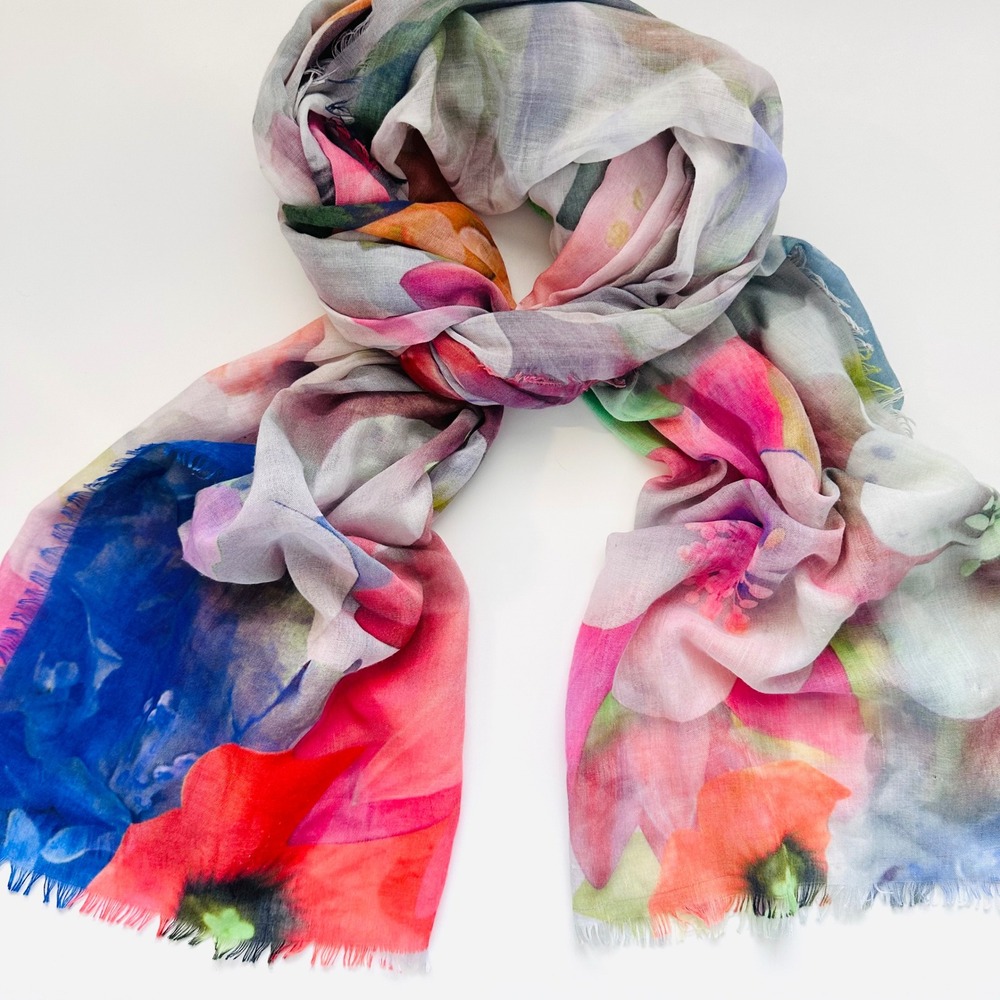 Echo Watercolor Floral Scarf Shawl Wrap Made in‎ India Poppy Feminine Romantic